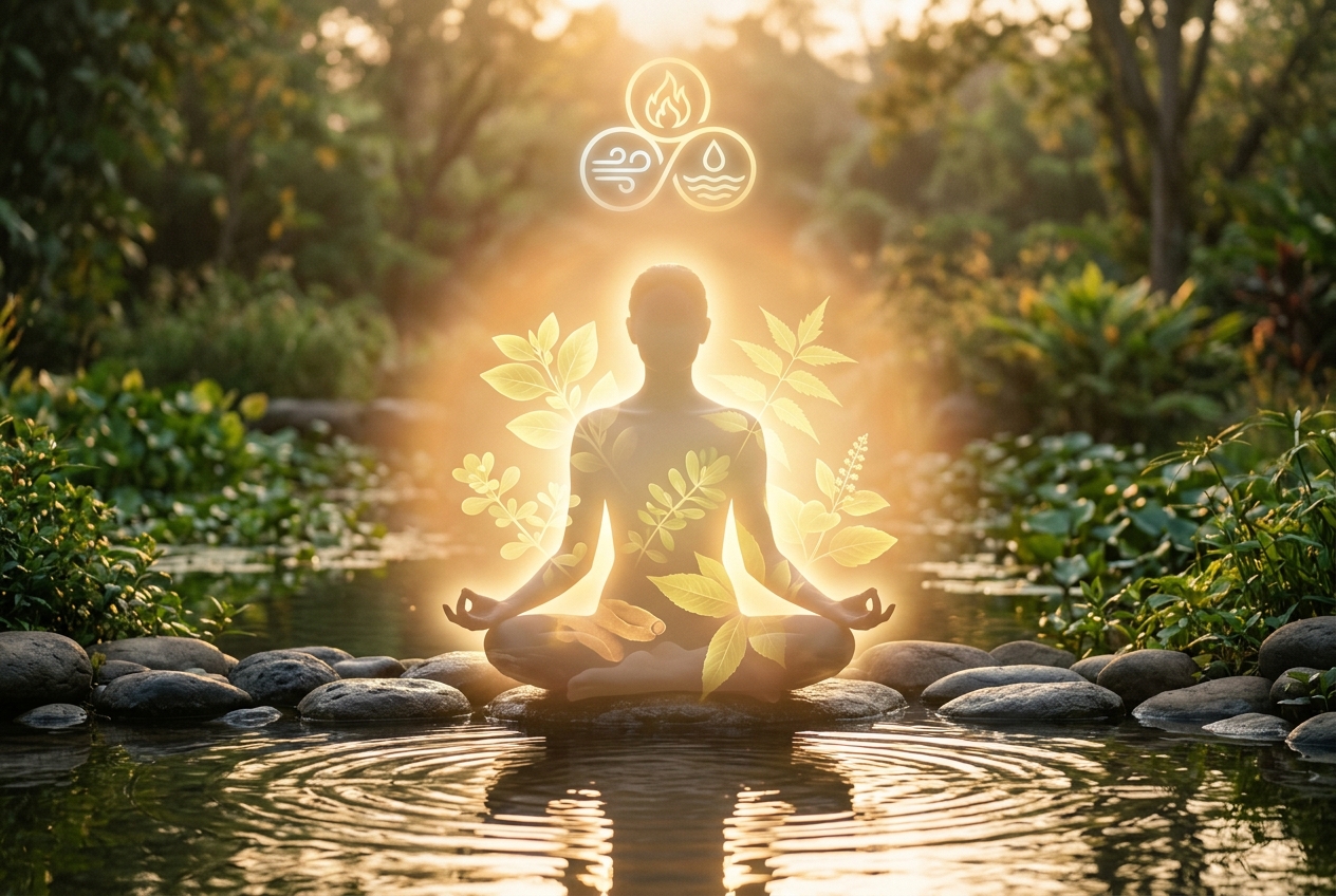 Abstract visualization of Ayurvedic holistic balance